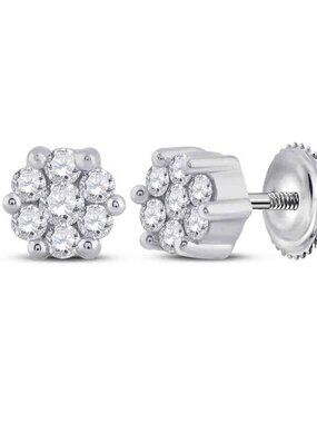14K White Gold Diamond Cluster Stud Earrings | 1/6 CTW Flower Diamond Studs